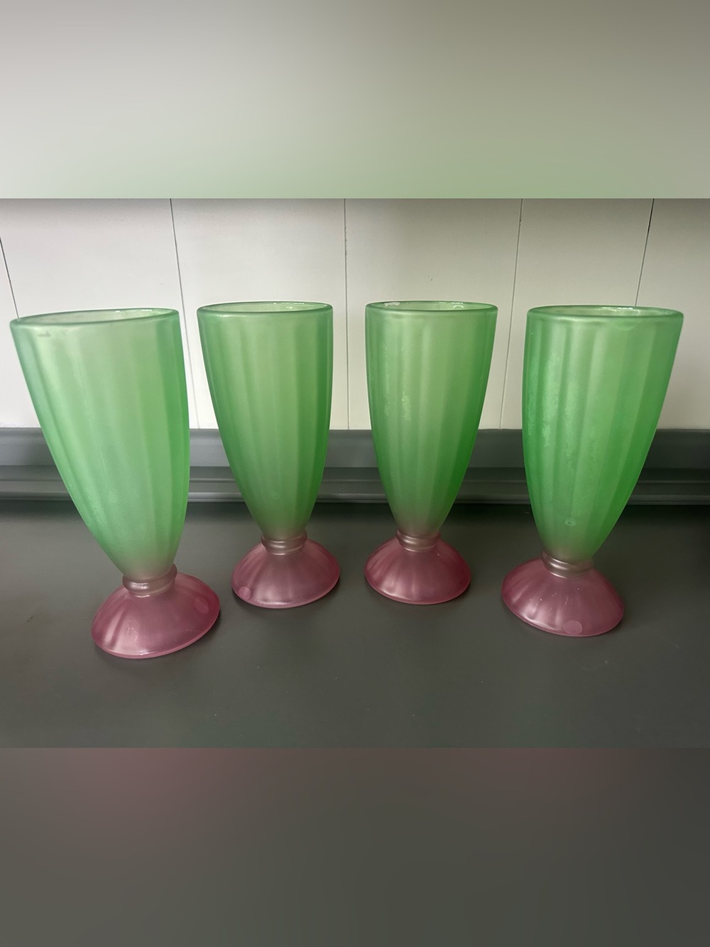 Vintage Libbey Watermelon Frosted Parfait Glasses Set of 4